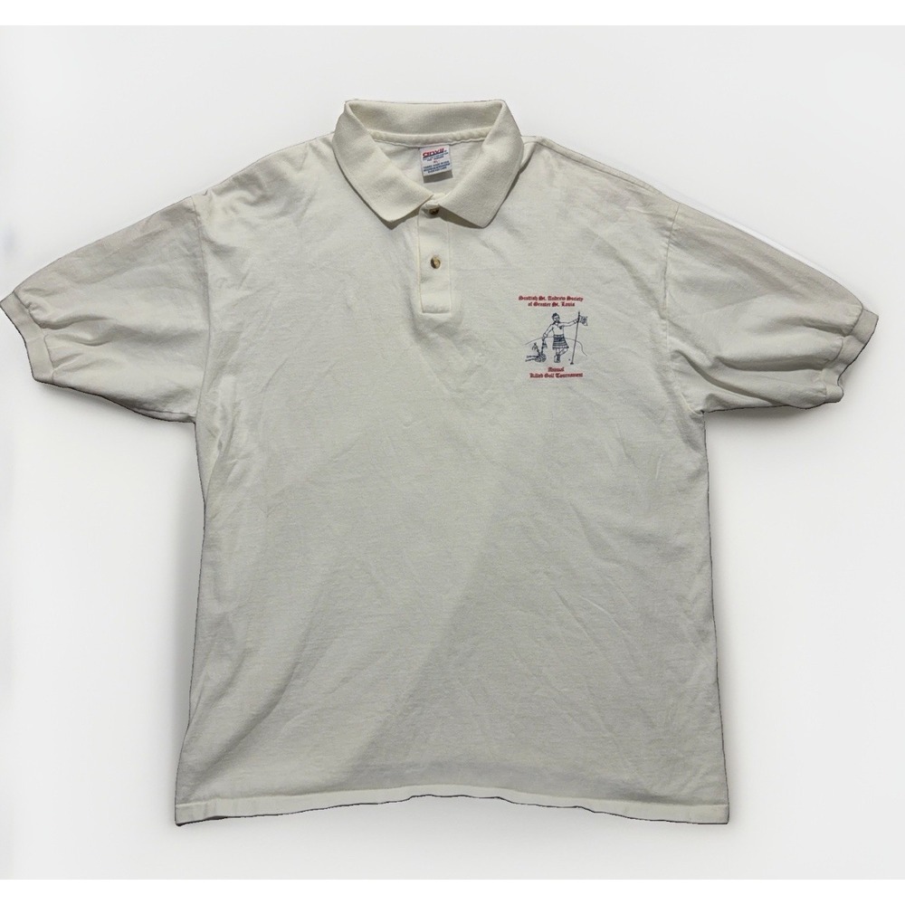 Vintage Anvil 90s Scottish St Andrews Golf Tournament Polo Shirt Mens XL White